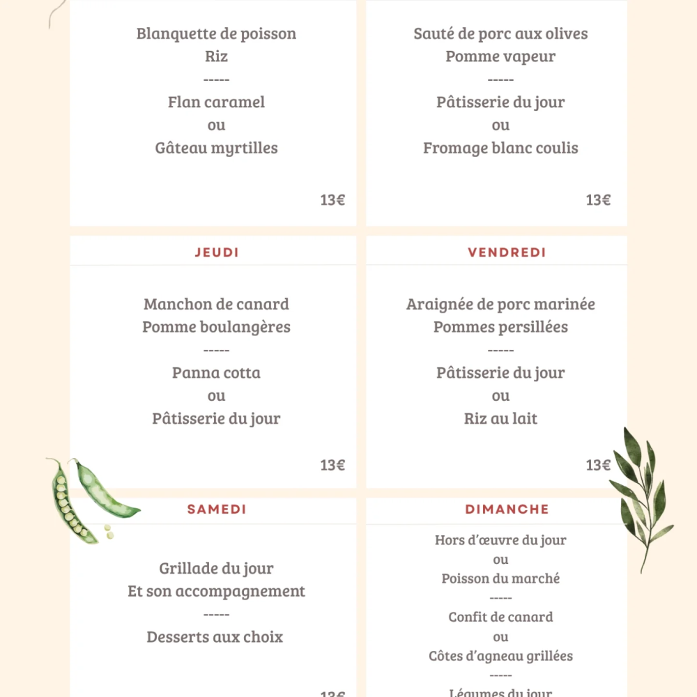Menu du Jour Fait Maison du 7 au 12 septembre : Saveurs Traditionnelles à l'Auberge d'Orignac