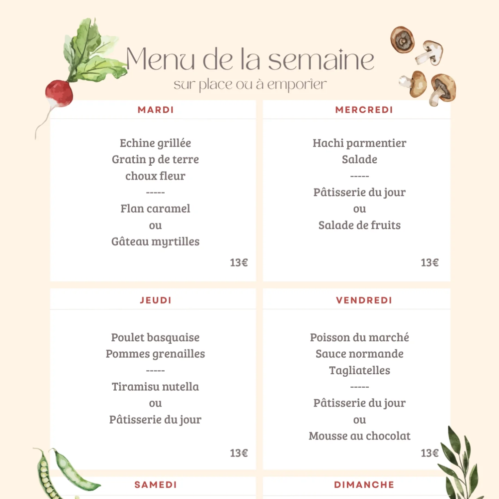 Menu de la semaine du 14-10 au 19-10 - Auberge d 'Orignac